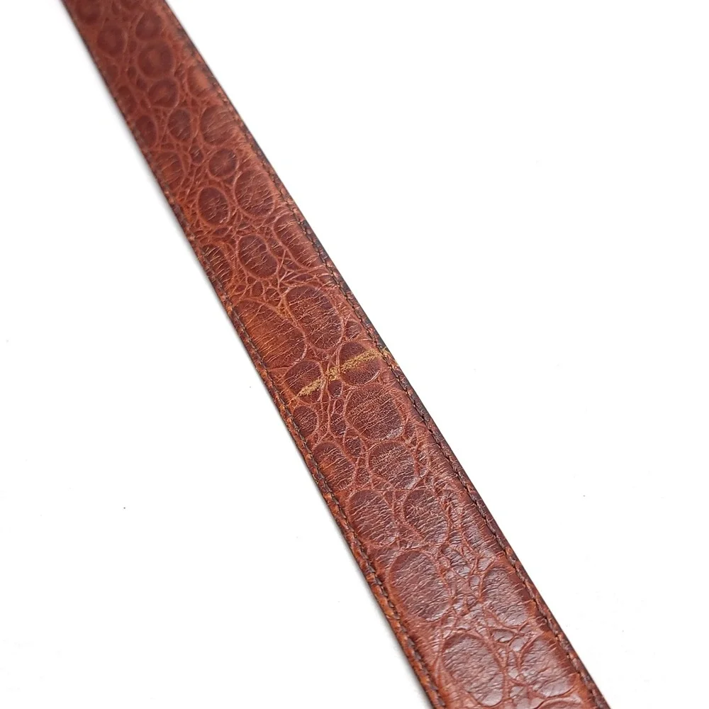 Perry Ellis Portfolio Mens Brown Croc Embossed Leather Belt Made in Italy 34-85